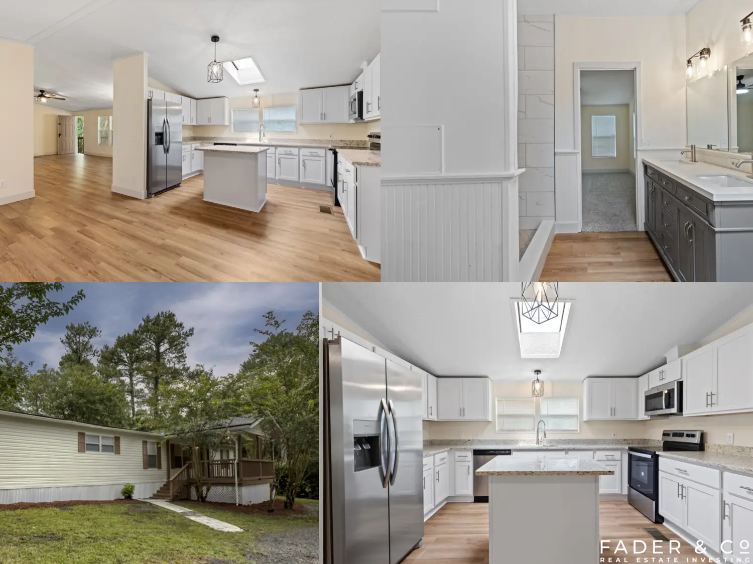 After renovation — kitchen, interior, and exterior
