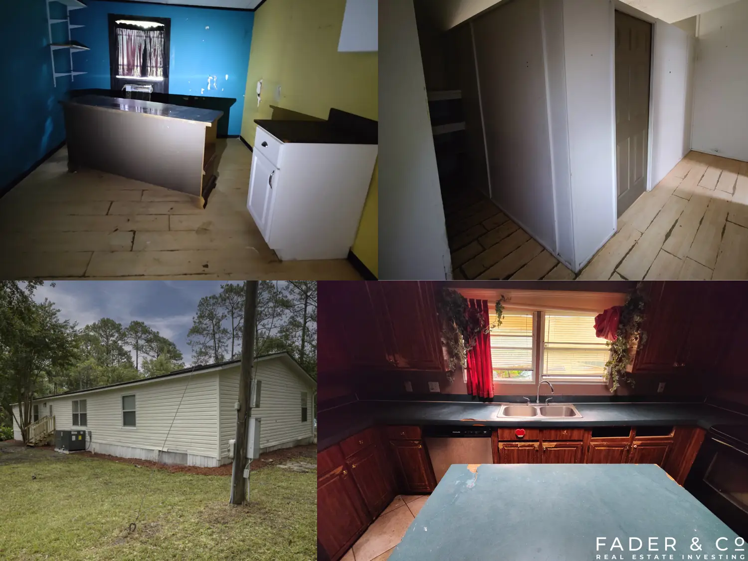 Before renovation — kitchen, interior, and exterior